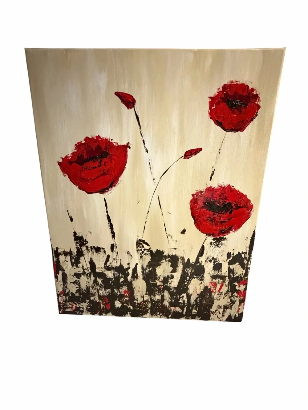 Original Artwork Acrylic on Canvas Bold red poppy Textured Painting 16x20